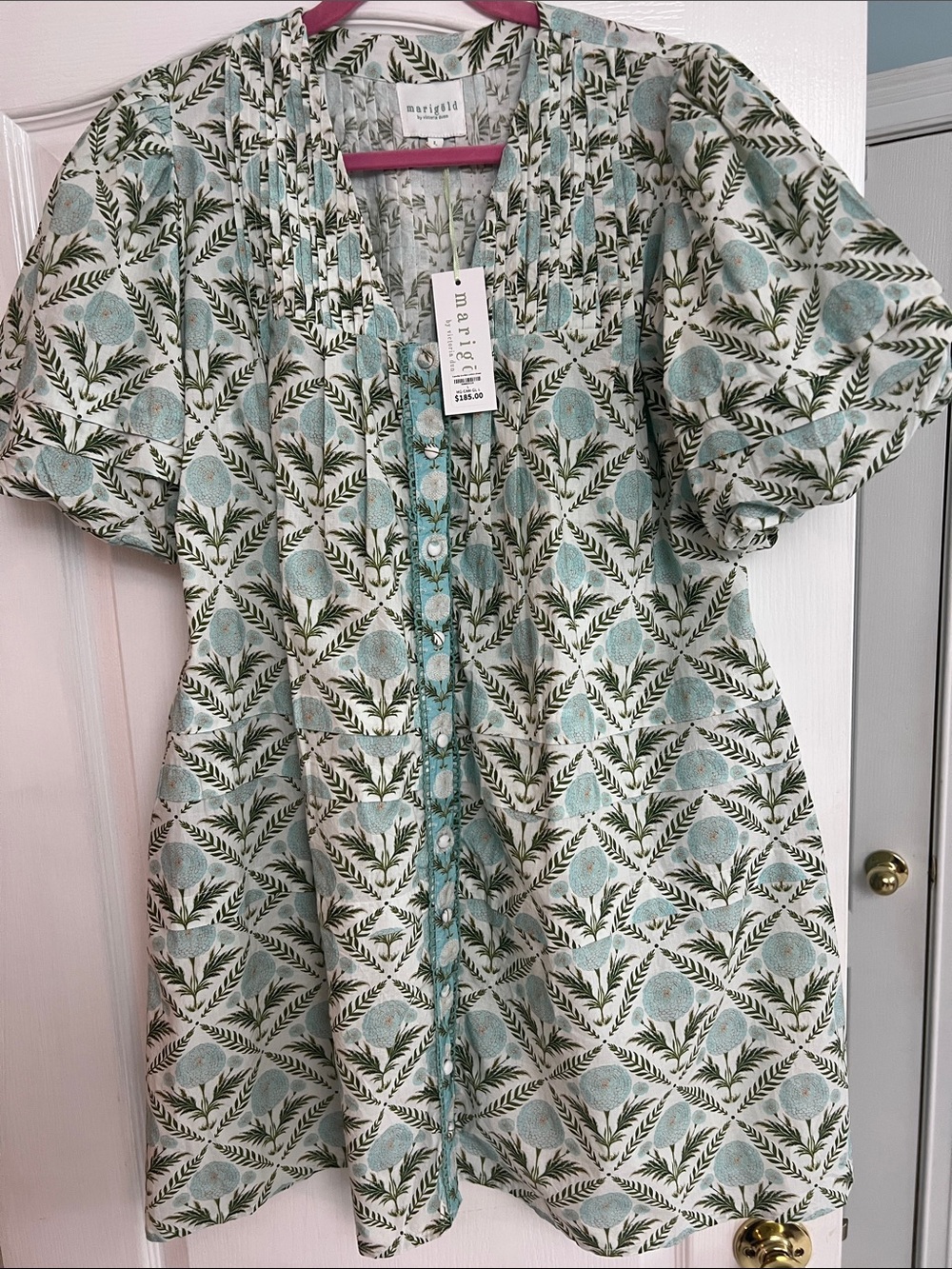 Marigold Green Floral Print Mini Dress